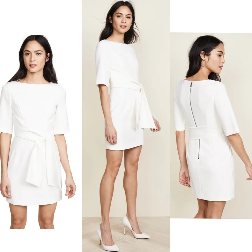 Alice + Olivia Virgil Boat Neck Wrap Mini Dress White
